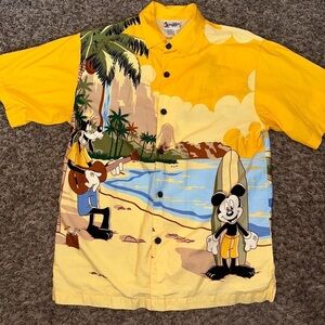 Vintage Walt Disney World Hawaiian Shirt Mickey Goofy Button Up Small